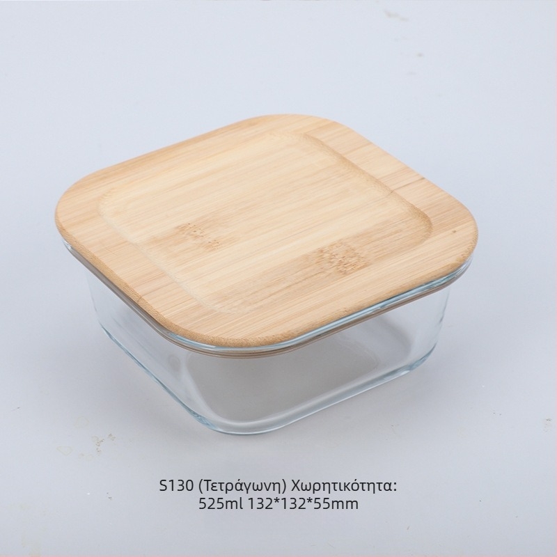Χονδρικό μπαμπού ξύλινο καπάκι γυάλινο κουτί μεσημεριανού γεύματος φρέσκο κουτί ανθεκτικό στη θερμότητα γυαλί υψηλό βοριοπυριτικό ιαπωνικό κουτί μεσημεριανού γεύματος φούρνο μικροκυμάτων