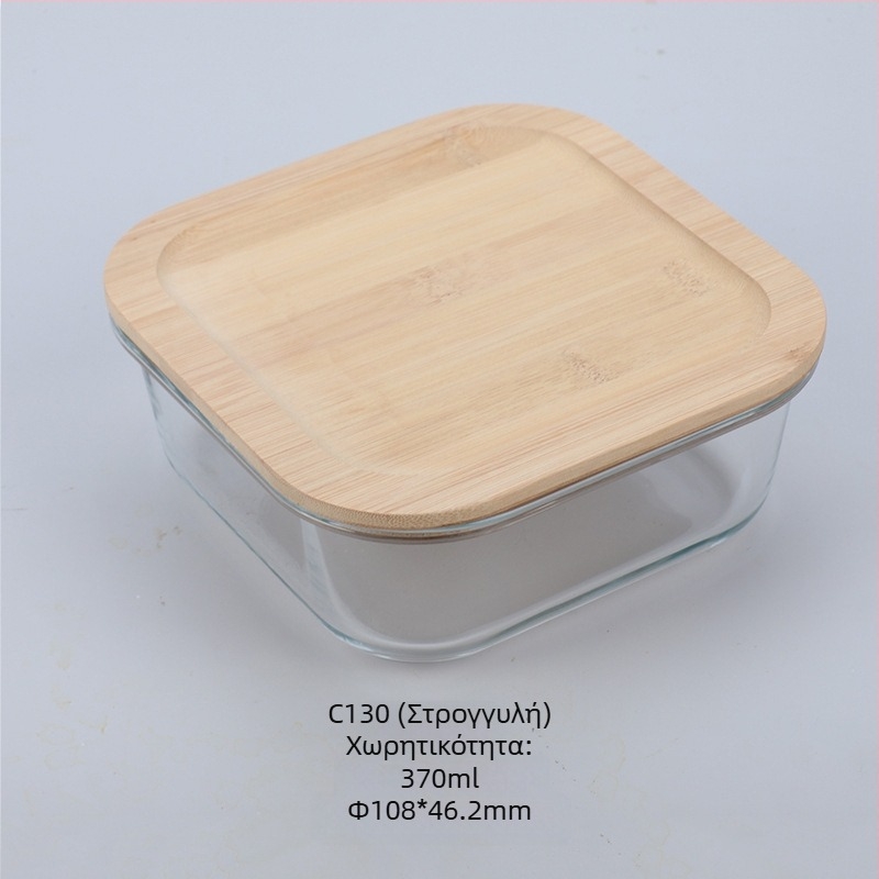 Χονδρικό μπαμπού ξύλινο καπάκι γυάλινο κουτί μεσημεριανού γεύματος φρέσκο κουτί ανθεκτικό στη θερμότητα γυαλί υψηλό βοριοπυριτικό ιαπωνικό κουτί μεσημεριανού γεύματος φούρνο μικροκυμάτων
