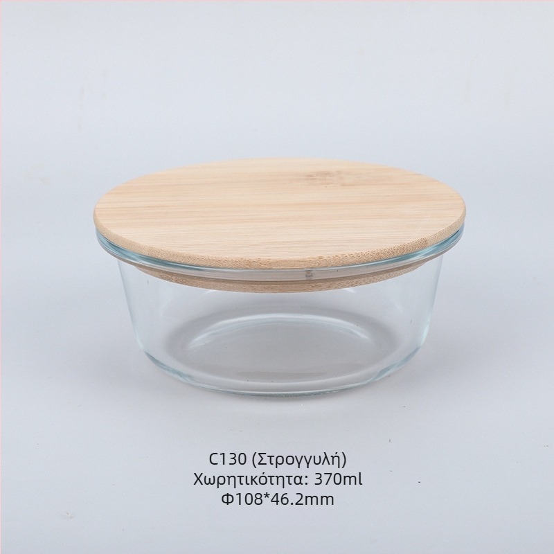 Χονδρικό μπαμπού ξύλινο καπάκι γυάλινο κουτί μεσημεριανού γεύματος φρέσκο κουτί ανθεκτικό στη θερμότητα γυαλί υψηλό βοριοπυριτικό ιαπωνικό κουτί μεσημεριανού γεύματος φούρνο μικροκυμάτων