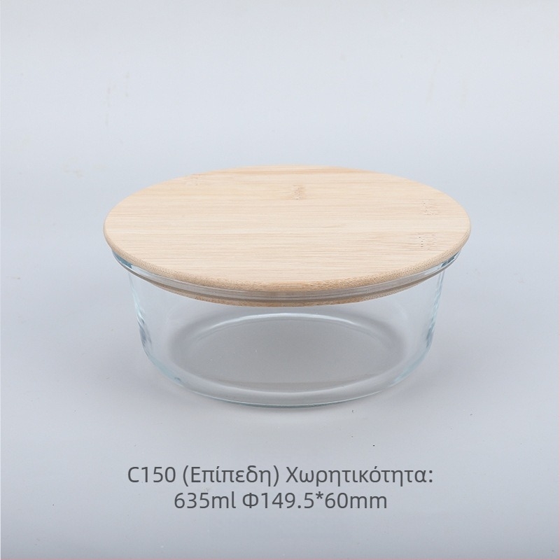 Χονδρικό μπαμπού ξύλινο καπάκι γυάλινο κουτί μεσημεριανού γεύματος φρέσκο κουτί ανθεκτικό στη θερμότητα γυαλί υψηλό βοριοπυριτικό ιαπωνικό κουτί μεσημεριανού γεύματος φούρνο μικροκυμάτων