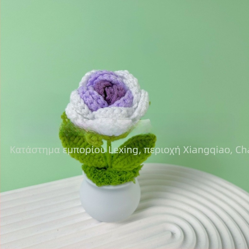 Μαλλί πλεκτό μίνι γλάστρα διακόσμηση τεχνητών λουλουδιών εργοστάσιο χειροποίητο μαλλί λουλούδι διακόσμηση αυτοκινήτου τελικό προϊόν χονδρικής