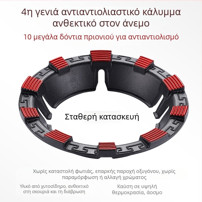 Αντιανεμικό κάλυμμα από χυτοσίδηρο για οικιακές σόμπες αερίου, ενεργειακά αποδοτικός δακτύλιος φωτιάς, πρόσφατα αναβαθμισμένο οκτάδοντο αντιολισθητικό στήριγμα