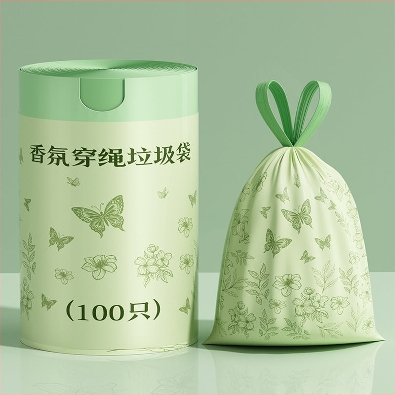 Σακούλες σκουπιδιών Mugwort, 100 τεμάχια, Οικιακές σακούλες σκουπιδιών τύπου κορδονιού, Σακούλες σκουπιδιών χωρίς σκίσιμο, Πηχτές και δεν σκίζονται εύκολα, Σακούλες σκουπιδιών με κορδόνι