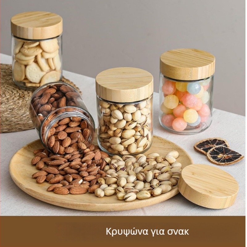 Διασυνοριακό βάζο αποθήκευσης μπαμπού Amazon με καπάκι από μπαμπού, σφραγισμένο γυάλινο βάζο κουζίνας, βάζο αποθήκευσης σνακ με ξηρούς καρπούς