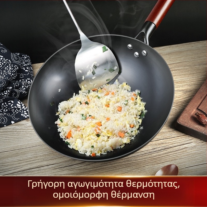 Μονοκόμματη, παραδοσιακή κατσαρόλα από σίδερο με στρογγυλό πάτο, άκρη γλώσσας, αντιολισθητική βάση, οικιακή κατσαρόλα μαγειρέματος χωρίς επικάλυψη, νιτρωμένη κατσαρόλα από σίδερο