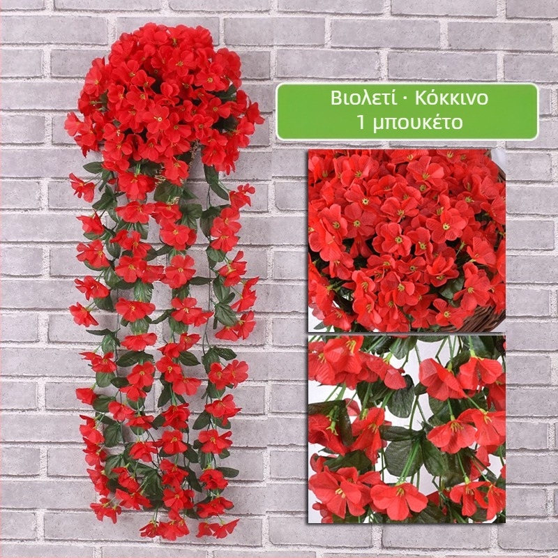 Τεχνητό βιολετί κρεμαστό τοίχο με λουλούδια διακόσμηση τοίχου σπιτιού μπαλκονιού φράχτη κρεμαστό καλάθι γάμου ψεύτικο λουλούδι Ρατάν