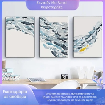 Ψάρια Ταξιδέψτε για να Βγάλετε Χρήματα Τριπλό Frameless Core Σκανδιναβικό Στυλ Σαλόνι Καναπές Φόντο Κρεμαστή Ζωγραφική Niche Light Πολυτελής Προηγμένη Διακοσμητική Ζωγραφική