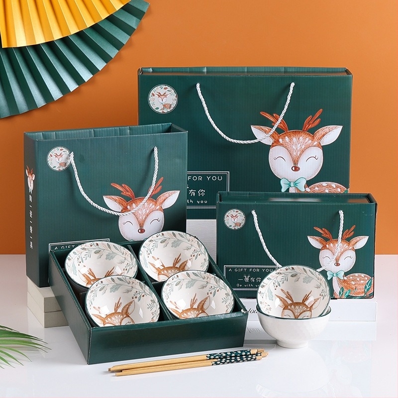 Σετ μπολ δώρου Camellia Κεραμικό σετ επιτραπέζιων σκευών μπολ Σετ δώρου προς πώληση Άνοιγμα δώρου Συνοδευτικό μπολ δώρου Σετ chopsticks μπολ