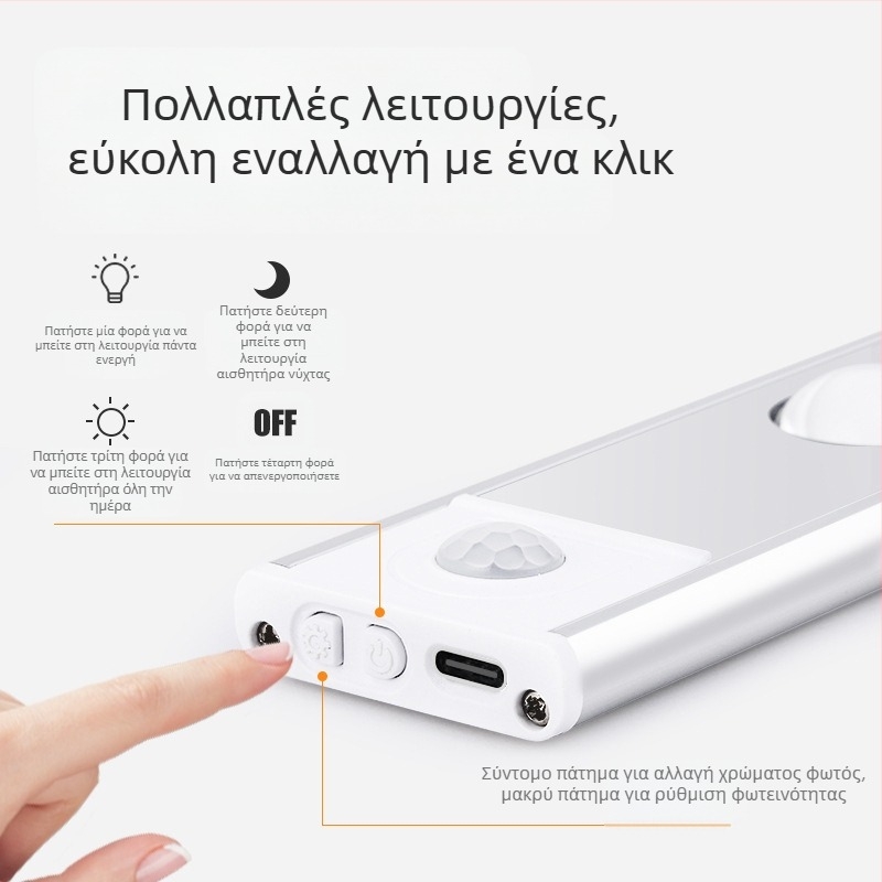 Έξυπνο LED αισθητήρα ανθρώπινου σώματος, λωρίδα φωτισμού Cat Eye Hill, επαναφορτιζόμενη αυτοκόλλητη λωρίδα φωτισμού ντουλάπας, φορητή λωρίδα φωτισμού ντουλαπιού κρασιού