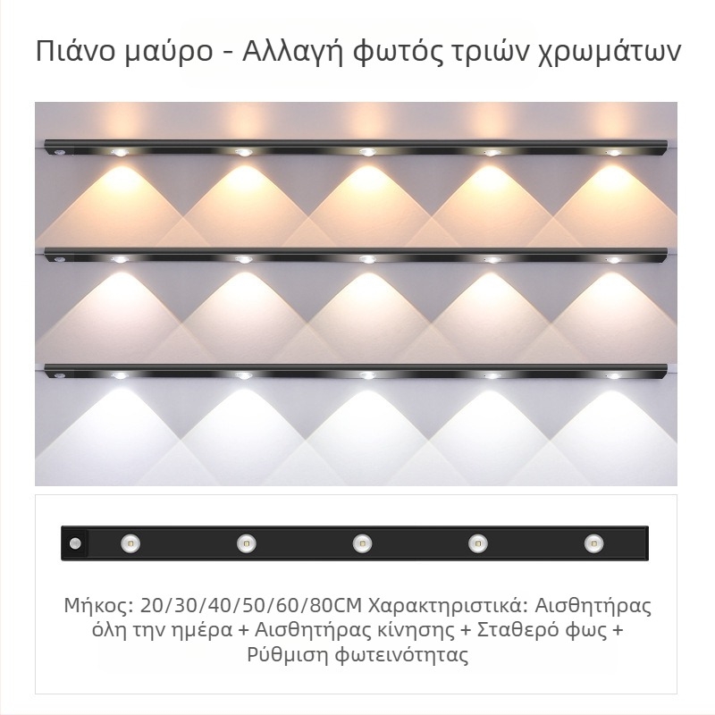 Έξυπνο LED αισθητήρα ανθρώπινου σώματος, λωρίδα φωτισμού Cat Eye Hill, επαναφορτιζόμενη αυτοκόλλητη λωρίδα φωτισμού ντουλάπας, φορητή λωρίδα φωτισμού ντουλαπιού κρασιού