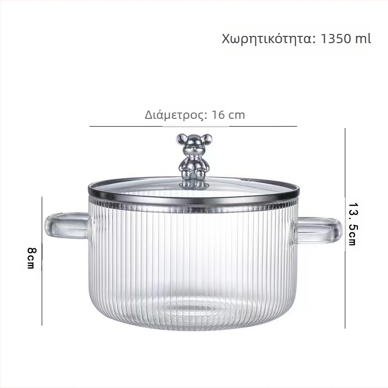 Ριγέ αρκουδάκι για στιφάδο, μεγάλης χωρητικότητας, διαφανές γυάλινο γαλατιέρα με διπλή λαβή, μπολ για στιγμιαία noodles, γυάλινο μπολ υψηλής αξίας