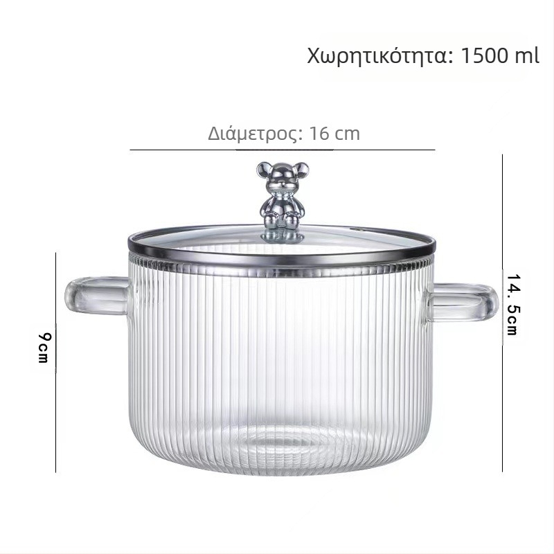 Ριγέ αρκουδάκι για στιφάδο, μεγάλης χωρητικότητας, διαφανές γυάλινο γαλατιέρα με διπλή λαβή, μπολ για στιγμιαία noodles, γυάλινο μπολ υψηλής αξίας
