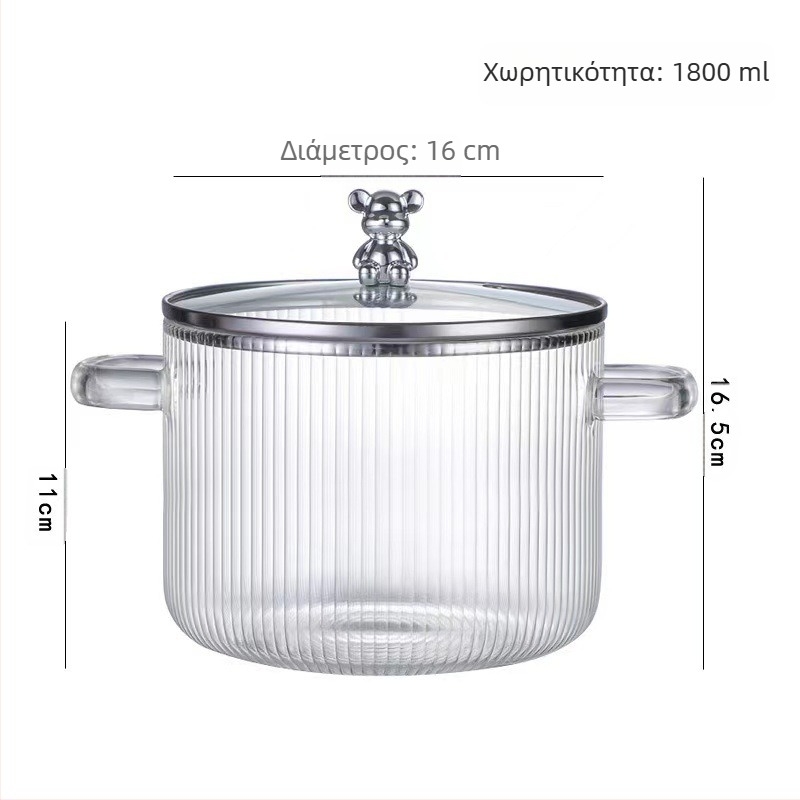 Ριγέ αρκουδάκι για στιφάδο, μεγάλης χωρητικότητας, διαφανές γυάλινο γαλατιέρα με διπλή λαβή, μπολ για στιγμιαία noodles, γυάλινο μπολ υψηλής αξίας