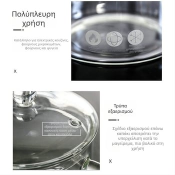 Γυάλινη κατσαρόλα υψηλής περιεκτικότητας σε βοριοπυριτικό, κατάλληλη για ηλεκτρικές κεραμικές εστίες, μπολ με διπλή λαβή για noodles, κατσαρόλα σούπας, κατσαρόλα μαγειρέματος, κατσαρόλα από σμάλτο