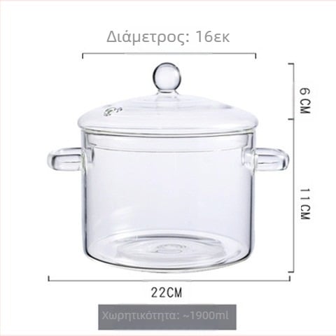 Γυάλινη κατσαρόλα υψηλής περιεκτικότητας σε βοριοπυριτικό, κατάλληλη για ηλεκτρικές κεραμικές εστίες, μπολ με διπλή λαβή για noodles, κατσαρόλα σούπας, κατσαρόλα μαγειρέματος, κατσαρόλα από σμάλτο