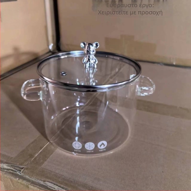 Γυάλινη κατσαρόλα υψηλής περιεκτικότητας σε βοριοπυριτικό, κατάλληλη για ηλεκτρικές κεραμικές εστίες, μπολ με διπλή λαβή για noodles, κατσαρόλα σούπας, κατσαρόλα μαγειρέματος, κατσαρόλα από σμάλτο