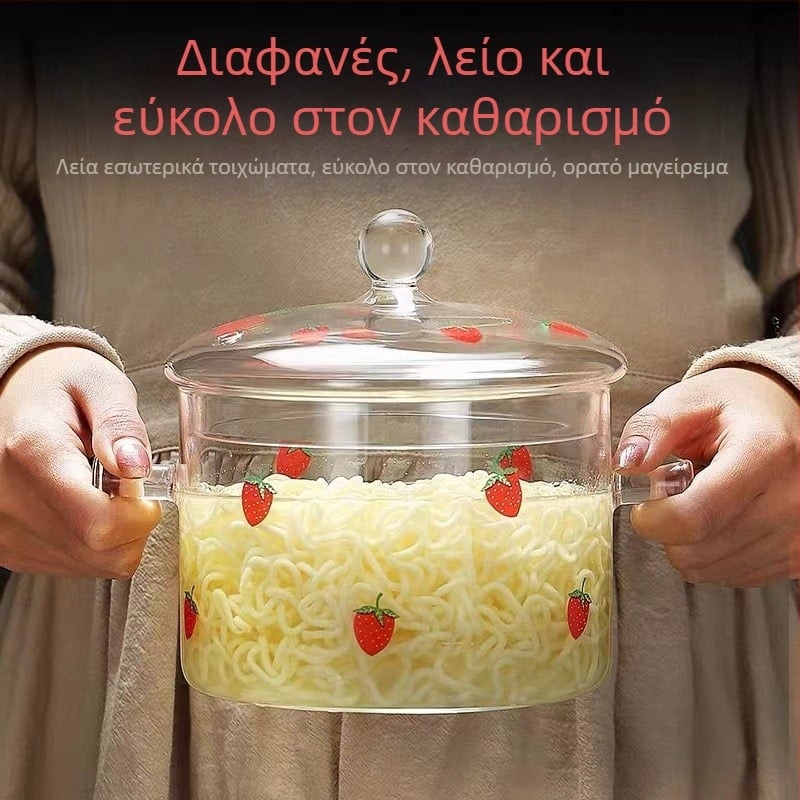 Γυάλινη κατσαρόλα υψηλής περιεκτικότητας σε βοριοπυριτικό, κατάλληλη για ηλεκτρικές κεραμικές εστίες, μπολ με διπλή λαβή για noodles, κατσαρόλα σούπας, κατσαρόλα μαγειρέματος, κατσαρόλα από σμάλτο