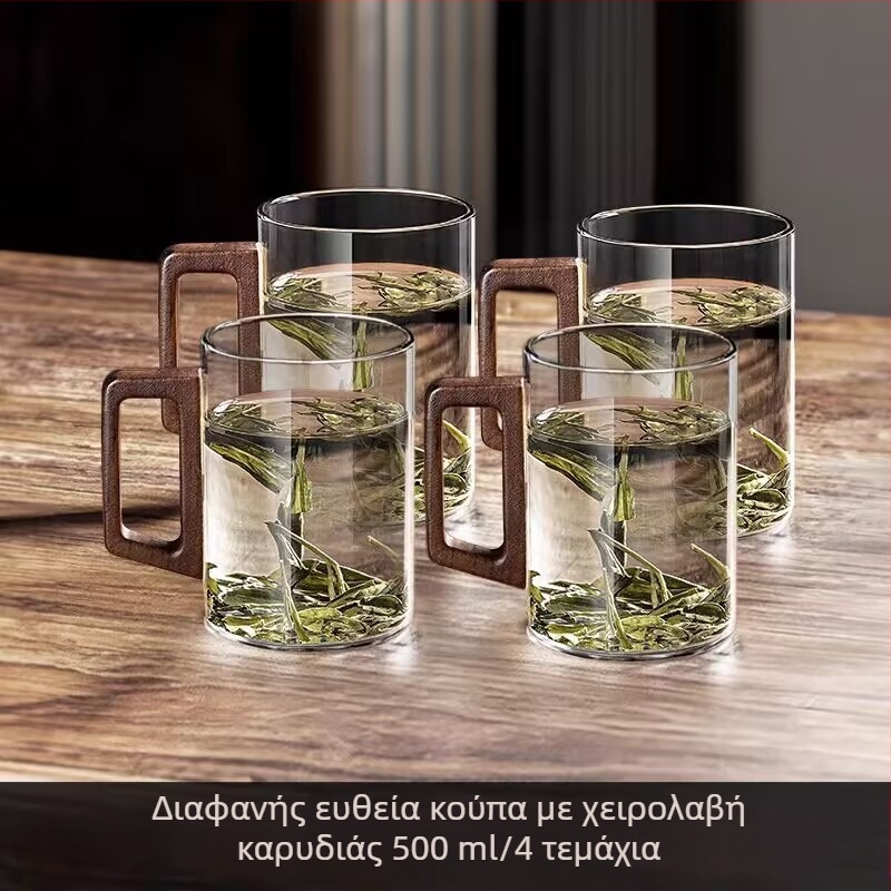 Γυάλινο Κύπελλο, Κύπελλο Πράσινου Τσαγιού, Ιαπωνικό Κύπελλο Τσαγιού με Λαβή, Κύπελλο Τσαγιού, Ανθεκτικό σε Υψηλή Θερμοκρασία Πόσιμο Νερό Γραφείου, Κύπελλο με Ξύλινη Λαβή κατά των Εγκαυμάτων