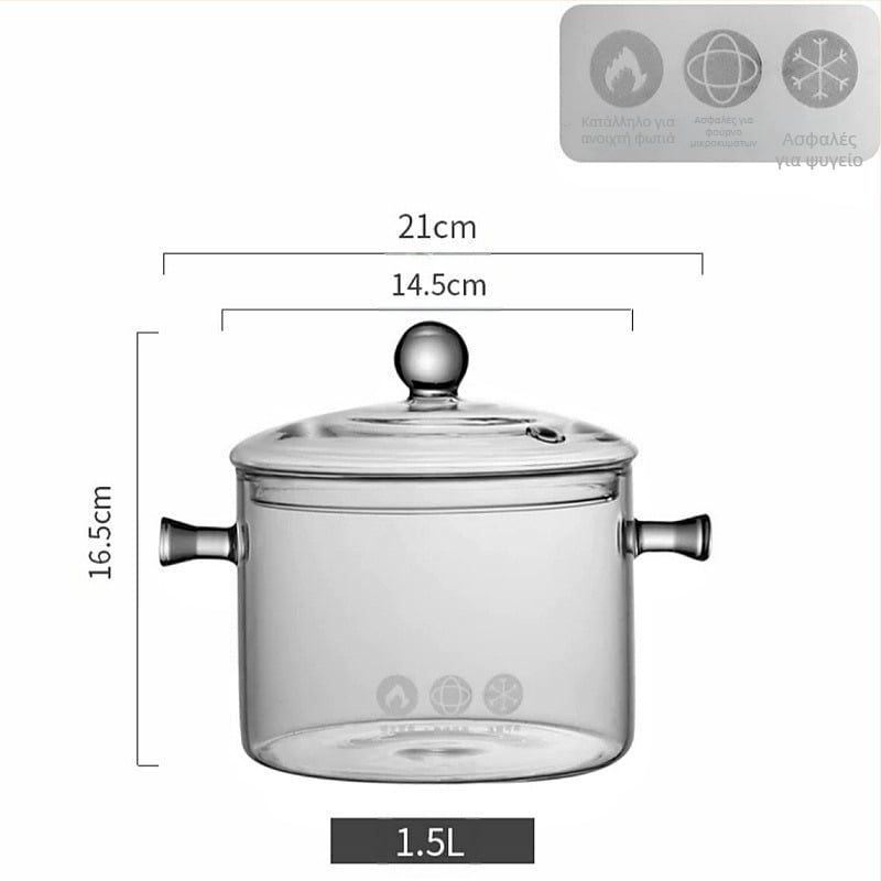 Διαφανής κατσαρόλα για ζεστό κόκκινο κρασί, τσαγιέρα σε εστία μαγειρέματος, κατσαρόλα για στιφάδο ανθεκτική σε υψηλές θερμοκρασίες, ηλεκτρική κεραμική εστία ανοιχτής φλόγας με άρωμα φρούτων, γυάλινη κατσαρόλα μαγειρέματος