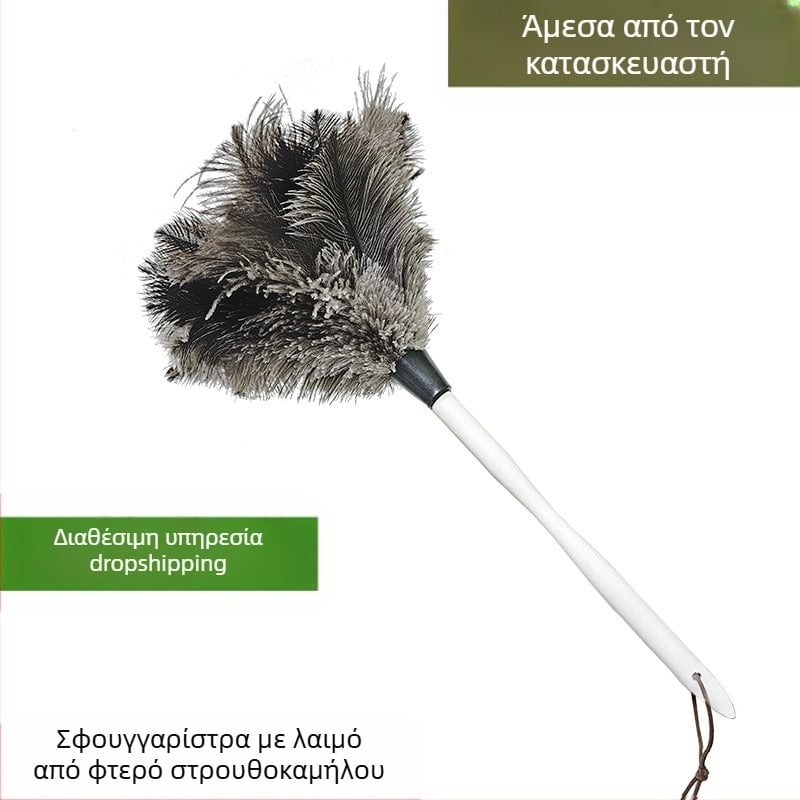 Ξεσκονόπανο από φτερό στρουθοκαμήλου, ξεσκονόπανο από φτερό, λαβή από μασίφ ξύλο, στηρίγματα καθαρισμού με φτερά
