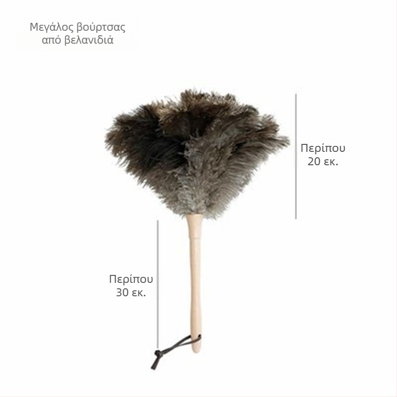 Ξεσκονόπανο από φτερό στρουθοκαμήλου, ξεσκονόπανο από φτερό, λαβή από μασίφ ξύλο, στηρίγματα καθαρισμού με φτερά