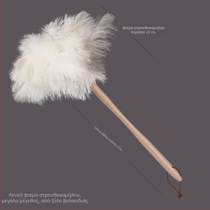 Ξεσκονόπανο από φτερό στρουθοκαμήλου, ξεσκονόπανο από φτερό, λαβή από μασίφ ξύλο, στηρίγματα καθαρισμού με φτερά