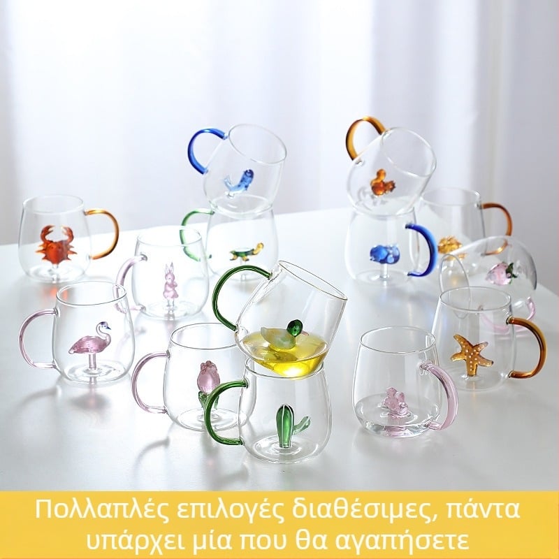 Ζωικό γυαλί χρώματος λαβής κινούμενων σχεδίων τρισδιάστατο ζωικό κύπελλο υψηλό βοριοπυριτικό χονδρικό νέο γυαλί υψηλής χρωματικής αξίας με λαβή
