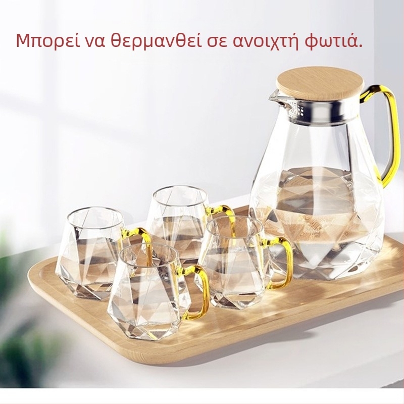 Σετ κανάτας νερού μεγάλης χωρητικότητας από γυαλί για οικιακή χρήση, κατάλληλο για κρύο νερό, χυμούς και κρύα παρασκευή