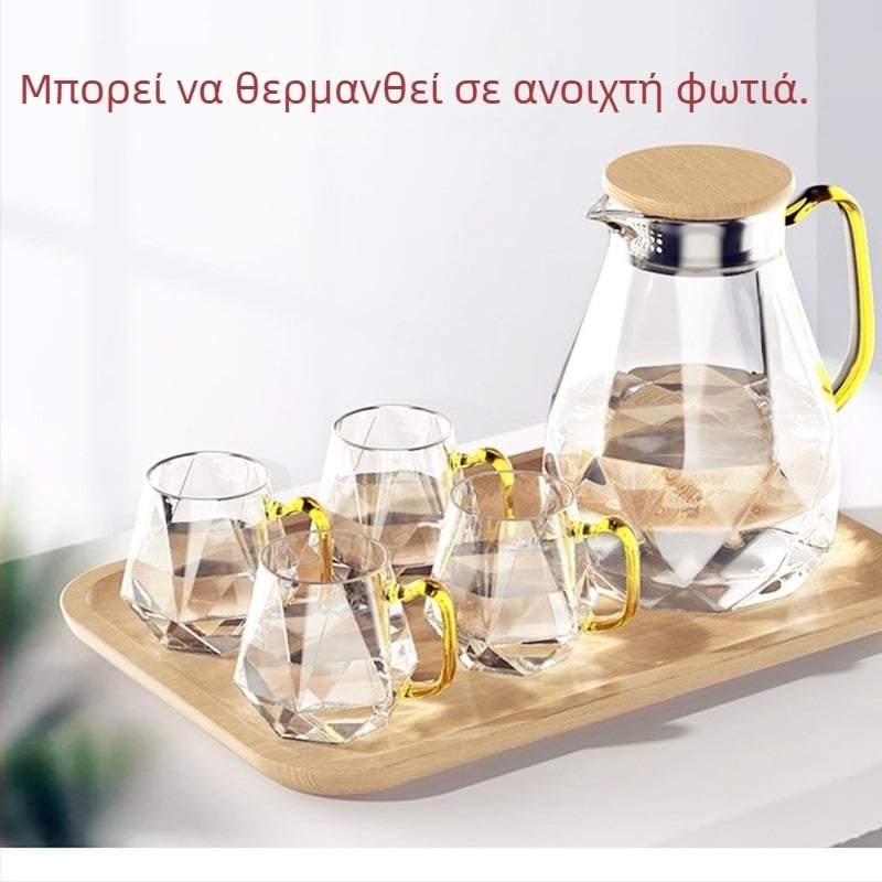 Σετ κανάτας νερού μεγάλης χωρητικότητας από γυαλί για οικιακή χρήση, κατάλληλο για κρύο νερό, χυμούς και κρύα παρασκευή