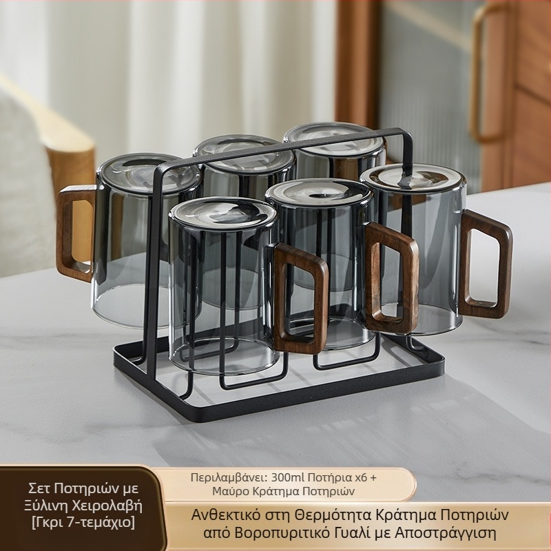 Κατασκευαστής χονδρικής γυάλινο φλιτζάνι τσαγιού με λαβή πράσινο φλιτζάνι τσαγιού οικιακό ανθεκτικό στη θερμότητα γυάλινο φλιτζάνι κινέζικο ξύλινο φλιτζάνι μελάνης λαβή υψηλής ποιότητας για επισκέπτες