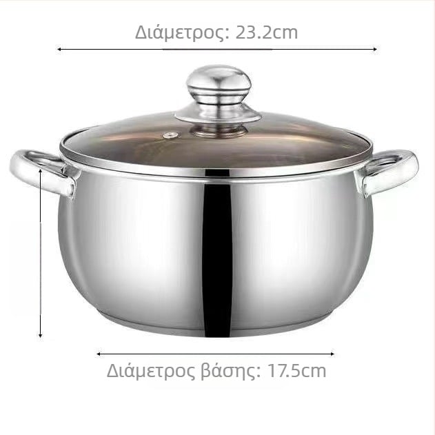 304 Ανοξείδωτη κατσαρόλα σούπας με πυκνό πάτο, μήλο, οικιακή κατσαρόλα με διπλό αυτί, μεγάλη κατσαρόλα, επαγωγική εστία, μαγείρεμα σε υψηλή θερμοκρασία