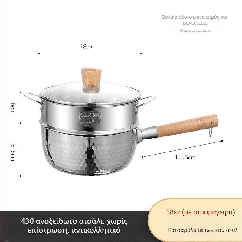 304 Ανοξείδωτο Χαλύβδινο Τηγάνι Χιονιού Χωρίς Επικάλυψη Γαλατιέρα Συμπλήρωμα Διατροφής Τηγάνι με Πυκνωμένο Instant Noodle Δοχείο Γαλατιέρας με Ξύλινη Λαβή για Σούπα