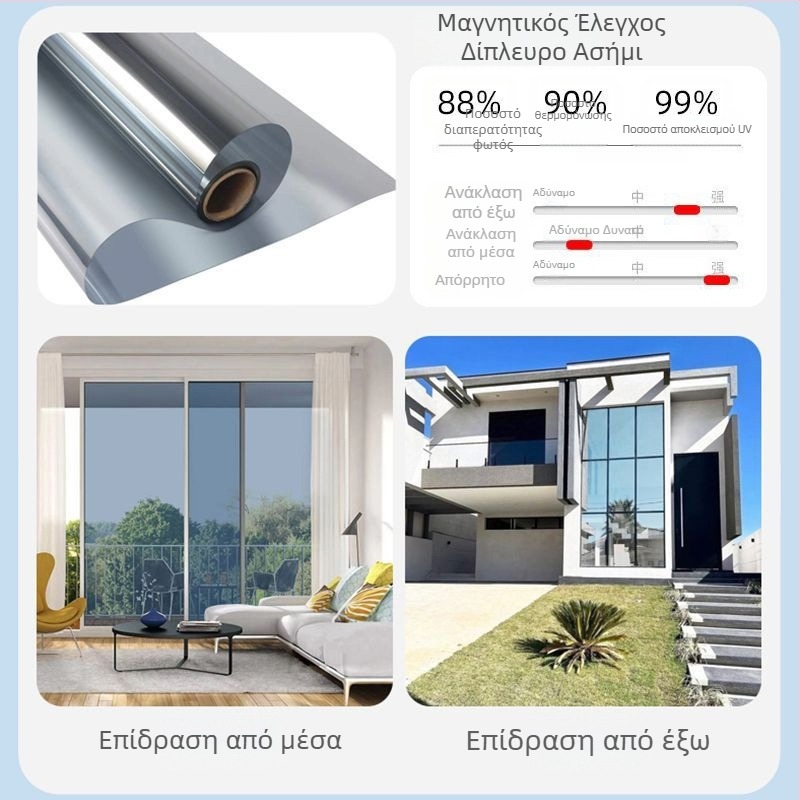 Αντηλιακή μεμβράνη θερμομόνωσης, αυτοκόλλητο γυαλιού παραθύρου, αντιηλιακή, σκίαση μπαλκονιού, μονόδρομη μεμβράνη προστασίας από τον ήλιο