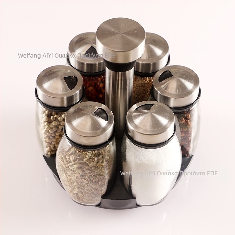 Είδη κουζίνας Γυάλινο περιστρεφόμενο σετ μπουκαλιών καρυκευμάτων Βάζο καρυκευμάτων από ανοξείδωτο ατσάλι Βάζο καρυκευμάτων Ράφι μπουκαλιών καρυκευμάτων Κουτί καρυκευμάτων