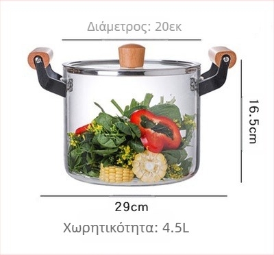 Οικιακή κατσαρόλα ξεπλύματος, κατσαρόλα χυλού, κατσαρόλα σούπας θέρμανσης ανοιχτής φλόγας, κατσαρόλα στιφάδο από ξύλινη λαβή από υψηλό βοριοπυριτικό γυαλί, γυάλινη κατσαρόλα μαγειρέματος με νουντλς μεγάλης χωρητικότητας