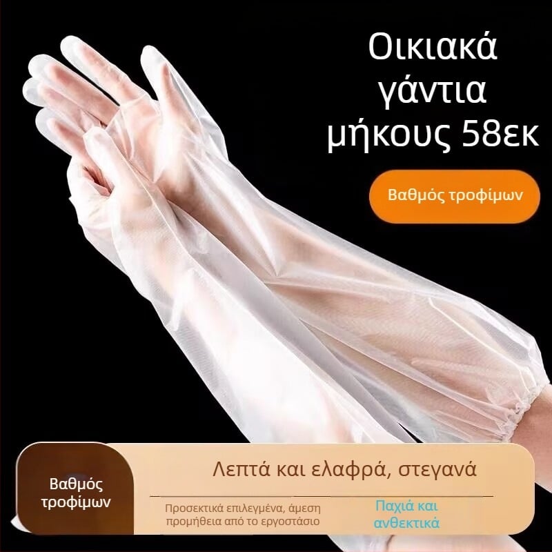 Γάντια μιας χρήσης με επένδυση, μακριά μπράτσα, CPE, παχύρρευστα, αδιάβροχα και ανθεκτικά στο λάδι, γάντια καθαρισμού κουζίνας και οικιακών εργασιών, χαλαρωτικά