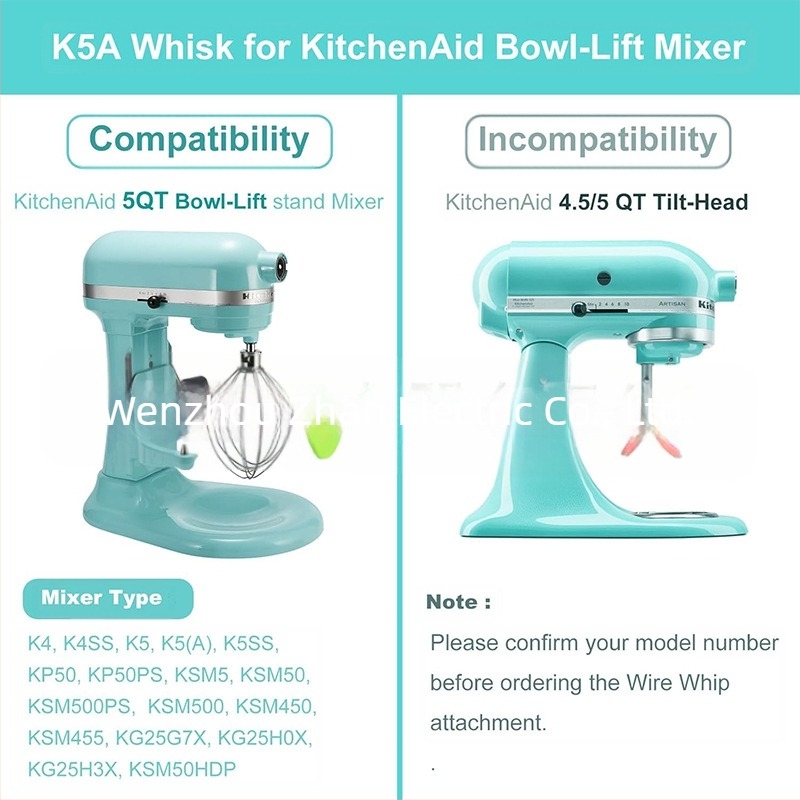 Κατάλληλο για μίξερ KitchenAid, χτυπητήρι αυγών K5AWW, ανταλλακτικό μαστίγιο με πετονιά 5QT, μπολ ανύψωσης, εξάρτημα μαστιγίου με 6 πετονιές