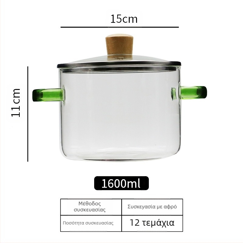 Μεγάλης χωρητικότητας γυάλινη κατσαρόλα σούπας με λαβή, πράσινη λαβή, γυάλινη κατσαρόλα, ανθεκτική σε υψηλές θερμοκρασίες, ανοιχτή φλόγα, γενικής χρήσης