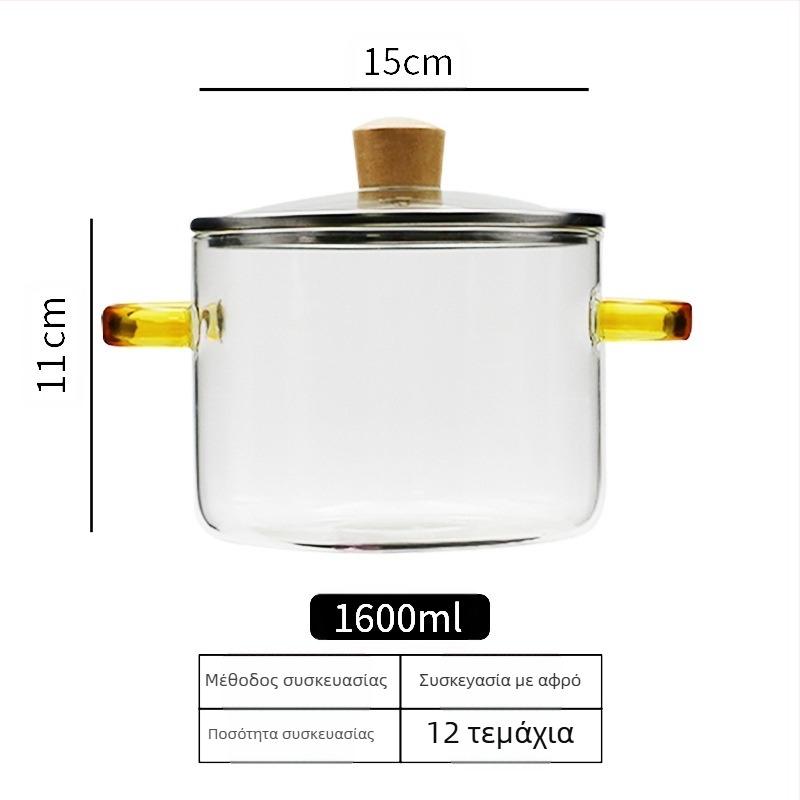 Μεγάλης χωρητικότητας γυάλινη κατσαρόλα σούπας με λαβή, πράσινη λαβή, γυάλινη κατσαρόλα, ανθεκτική σε υψηλές θερμοκρασίες, ανοιχτή φλόγα, γενικής χρήσης