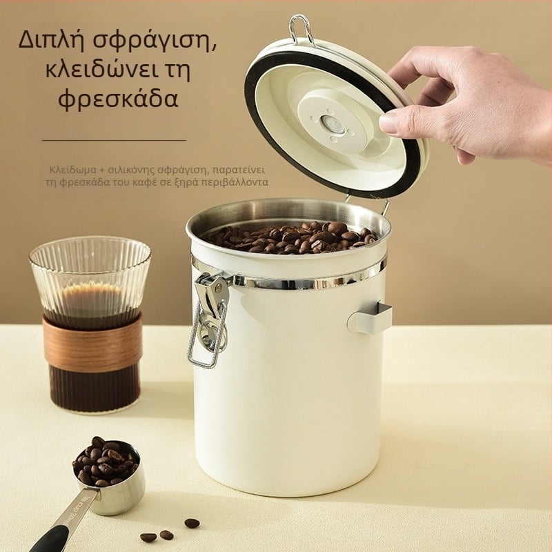 304 σφραγισμένα δοχεία κόκκων καφέ, δοχεία αποθήκευσης σκόνης καφέ με ημερομηνία καταγραφής, δοχεία ρυζιού, ξηροί καρποί, κονσέρβες σιτηρών, κουτί φρεσκάδας με κουτάλι