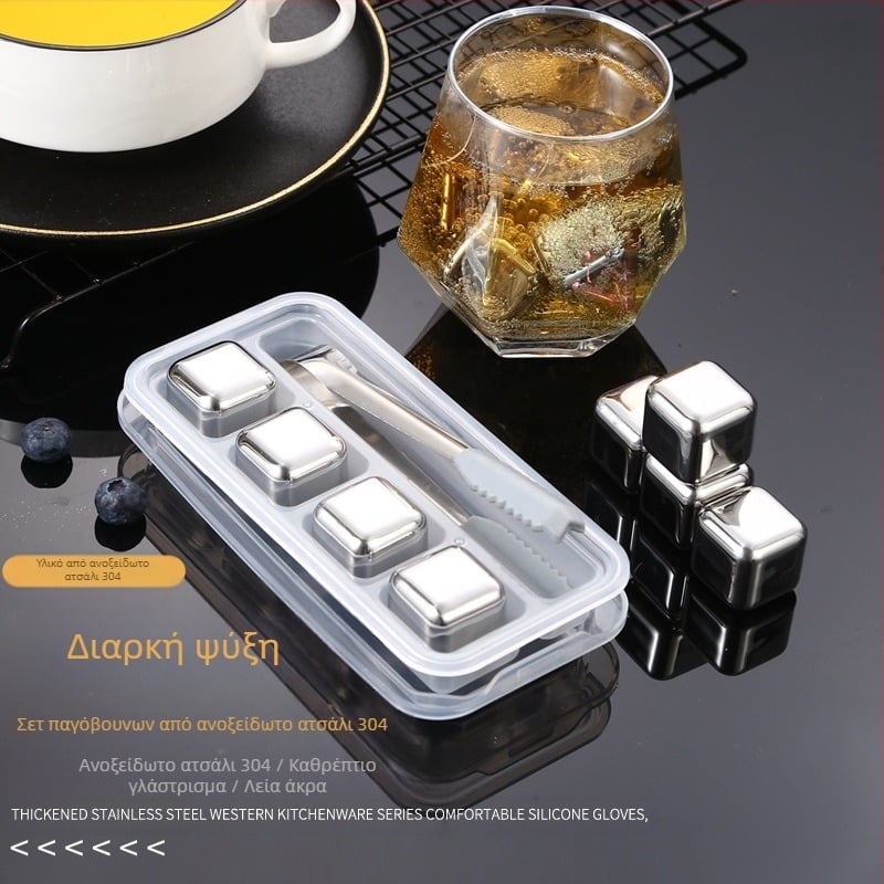 Ζεστή πώληση 304 από ανοξείδωτο χάλυβα πάγου κρασιού Stone non-porous πάγος σετ ουίσκι κατεψυγμένο μέταλλο παγοκύβος εργοστάσιο άμεσης προμήθειας