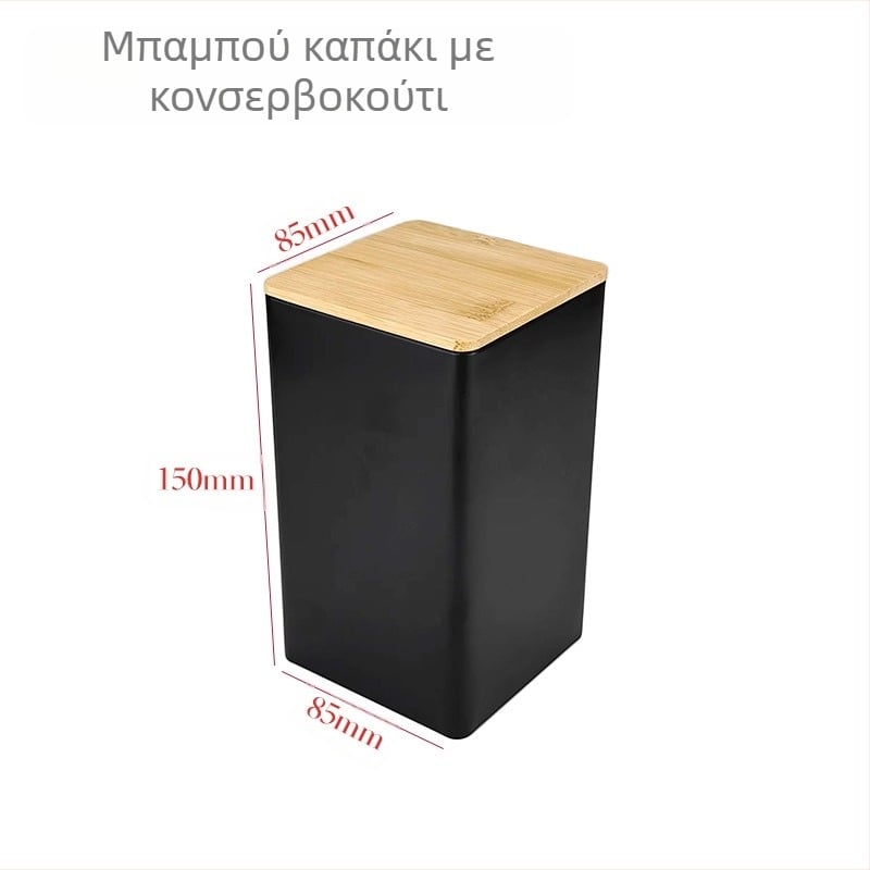 Μπαμπού καπάκι σιδερένιο κουτί τετράγωνο βάζο απλό ευρωπαϊκό και αμερικανικό στυλ καφέ καραμέλα τσαγιού βάζο μεταλλικό βάζο σφραγισμένο συσκευασίας από λευκοσίδηρο