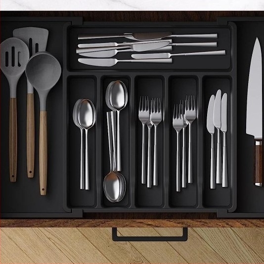 Νέο διασυνοριακό επεκτάσιμο δίσκο σκευών TEMU, επεκτάσιμο κουτί αποθήκευσης μαχαιριών και πιρουνιών, αναδιπλούμενο