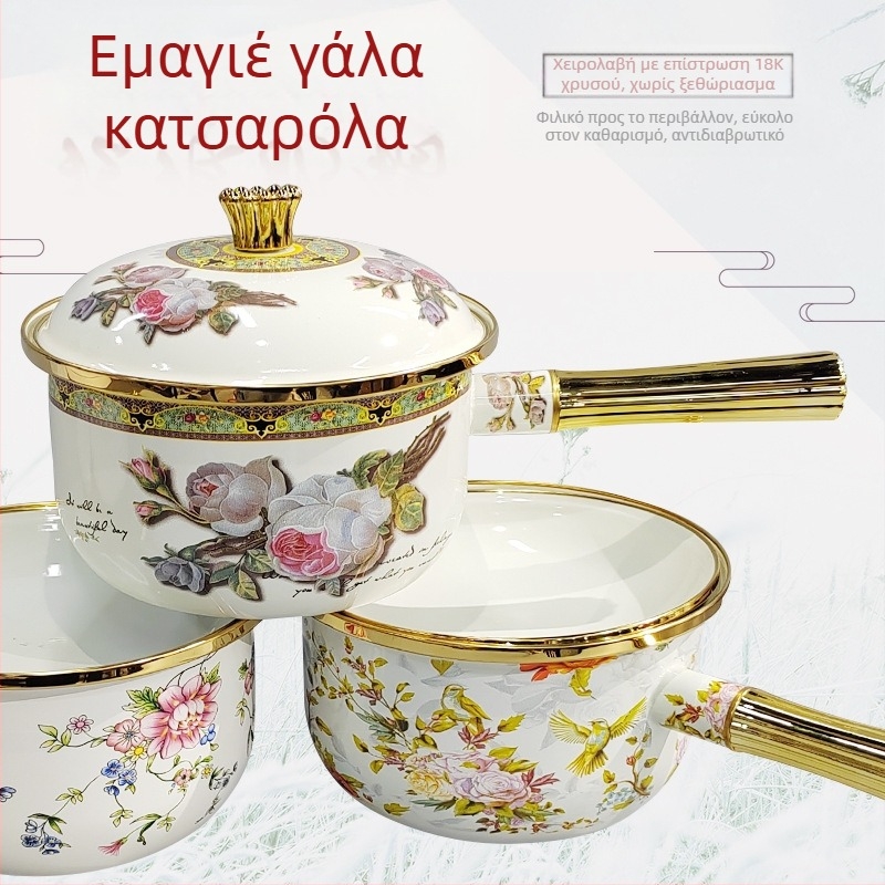 Σμάλτο δοχείο Σμάλτο δοχείο γάλακτος Σμάλτο δοχείο γάλακτος με μία λαβή Σούπα με παχύρρευστο δοχείο συμπληρωματικής τροφής για μωρά με καπάκι Διαδίκτυο Δημοφιλές εξαιρετικά παχύ