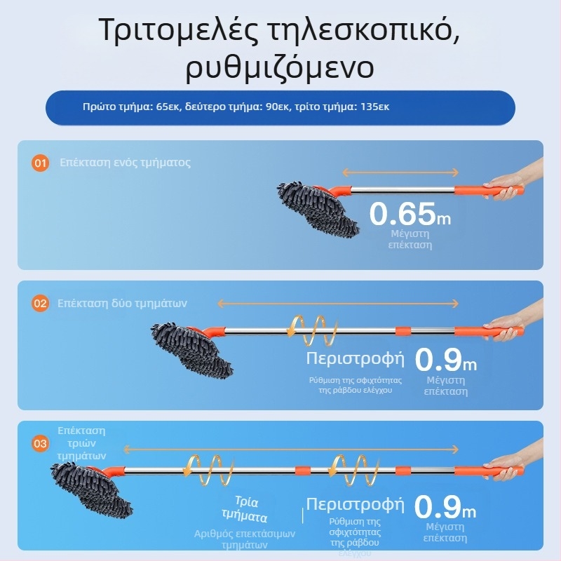 Σφουγγαρίστρα αυτοκινήτου Essentials Car Wash Mop Σετ εργαλείων πλυσίματος αυτοκινήτου, διπλή κεφαλή αυτοκινήτου με μακριά λαβή, ανασυρόμενη σφουγγαρίστρα, μαλακή βούρτσα