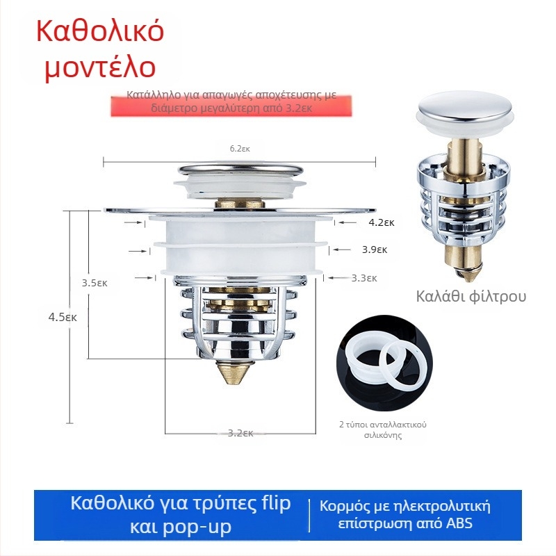 Τάπα διαρροής νιπτήρα Αξεσουάρ αποστράγγισης νιπτήρα Αναδυόμενος πυρήνας Τάπα νιπτήρα τύπου ώθησης Νιπτήρας