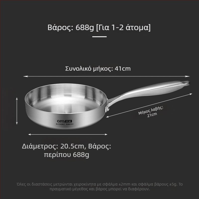 Μικρό τηγάνι από ανοξείδωτο ατσάλι 18-10, ψηλό τηγάνι για ομελέτα, επαγωγική εστία, εστία αερίου. Μπορεί να χρησιμοποιηθεί με σακούλα τηγανίσματος.