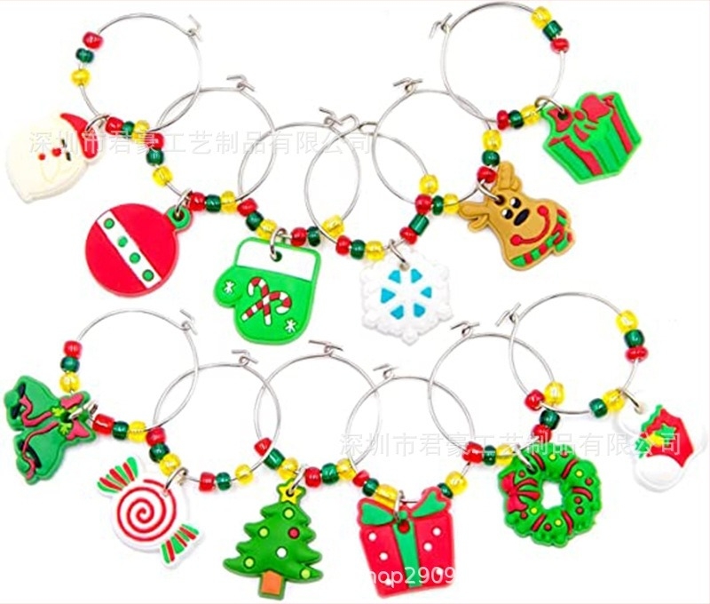 Έτοιμο από τον κατασκευαστή χριστουγεννιάτικο δαχτυλίδι γυαλιού κρασιού PVC μαλακή κόλλα σετ δαχτυλιδιών γυαλιού κρασιού Χριστουγεννιάτικη διακόσμηση πάρτι με αναγνωριστικό γυαλιού κρασιού