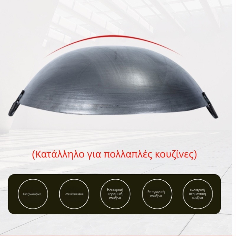 Οικιακό παλιομοδίτικο σιδερένιο τηγάνι χωρίς επίστρωση Wok για μάγειρες, γκαζιέρα, σίδερο, αντικολλητικό τηγάνι, μεγάλο σιδερένιο τηγάνι με διπλό αυτί
