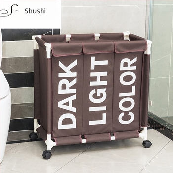 Άνετο και κομψό καλάθι αποθήκευσης ρούχων τριών τμημάτων με τροχαλίες, καλάθι για βρώμικα ρούχα Oxford από ύφασμα, ανθεκτικό στην υγρασία, πτυσσόμενο καλάθι για βρώμικα ρούχα